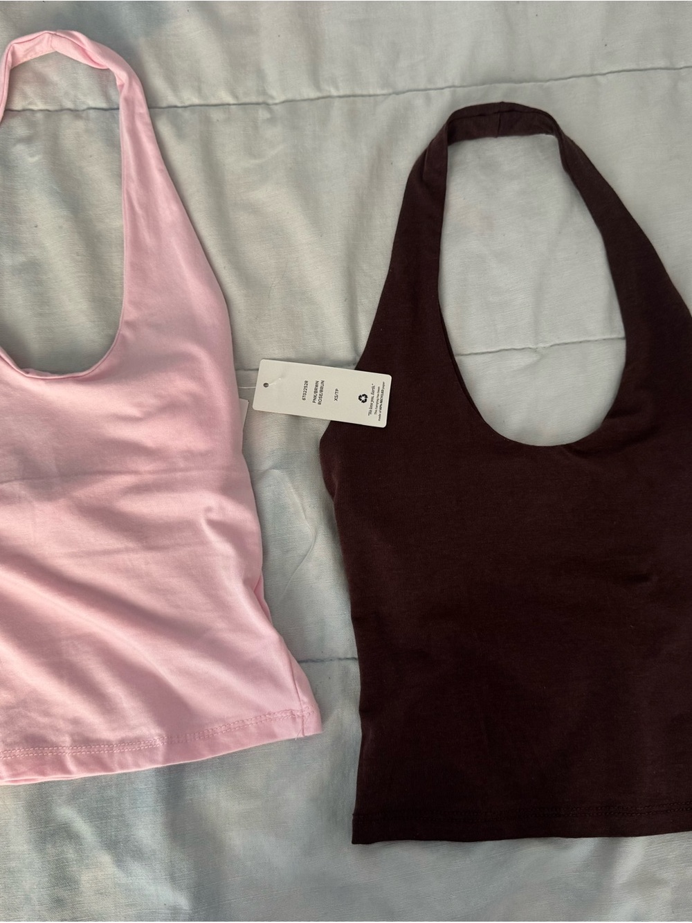 Pink Rose Halter Tank Duo in Light Pink and Dark Brown